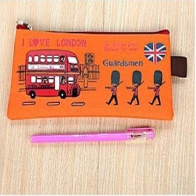 Kawaii I Love London Soldier Pattern Oxford Pencil Case Box File Case Storage Student Stationery School Office Supply Gift(Orange)