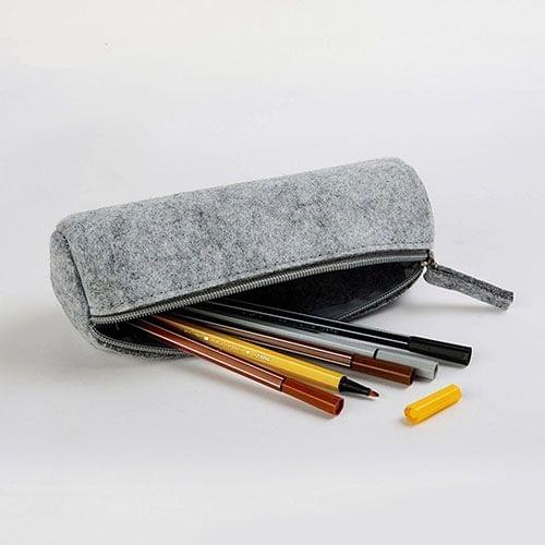 School Stationery Office Supply Pen Pencil Round Felt Case Bag (Light Grey)