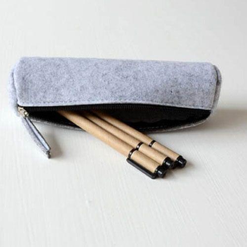 School Stationery Office Supply Pen Pencil Round Felt Case Bag (Light Grey)