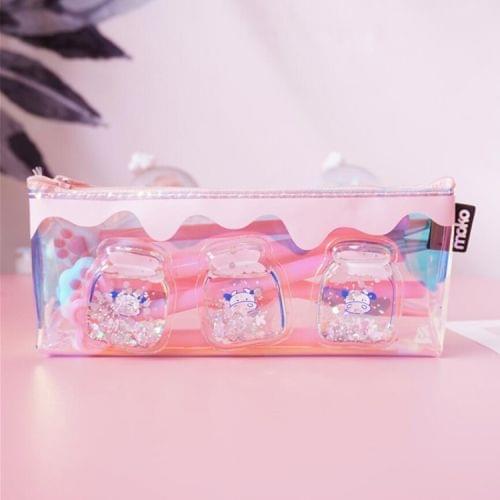 2 PCS Cute Laser PVC Zipper Pencil Box Pen Bag School Supplies Stationery(Pink)