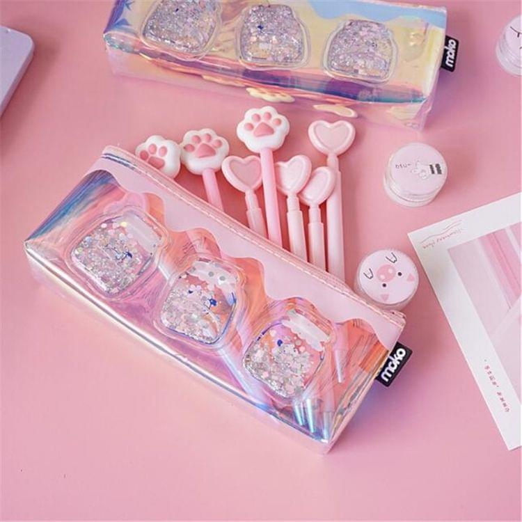 2 PCS Cute Laser PVC Zipper Pencil Box Pen Bag School Supplies Stationery(Pink)