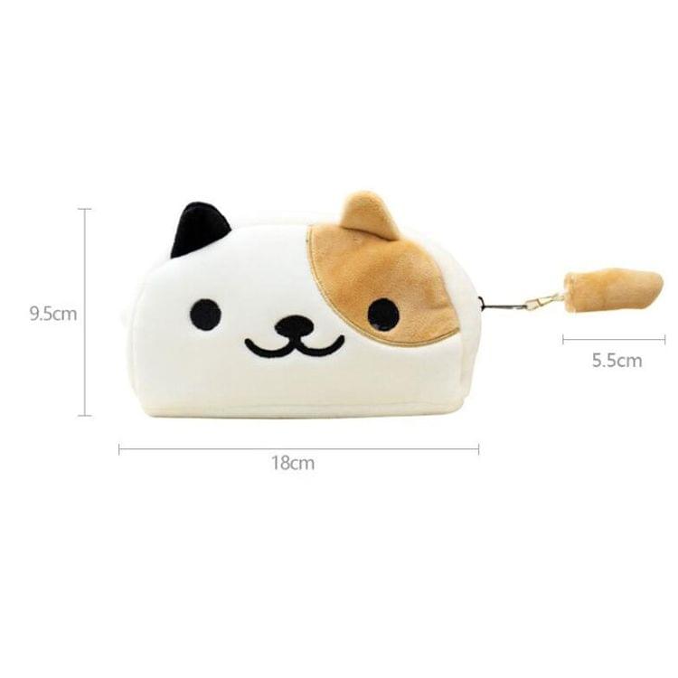 Cute Soft Short Plush Cat Makeup Bag Pen Bag Large Capacity Student Learning Pencil Case(Yellow and White)