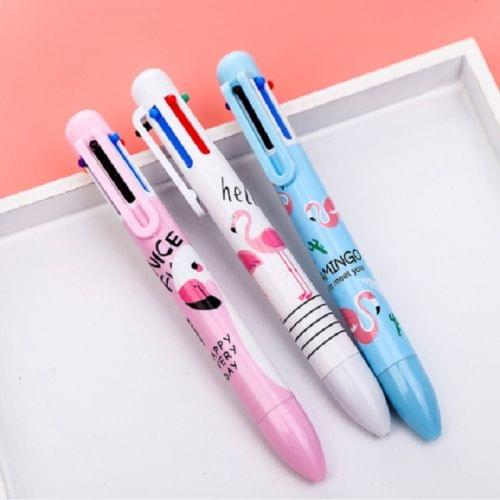 3 PCS Creative Cartoon Unicorn Flamingo Shape 6 Colors Press Ballpoint Pen School Office Supply Gift Stationery(Flamingo six-color mixed)