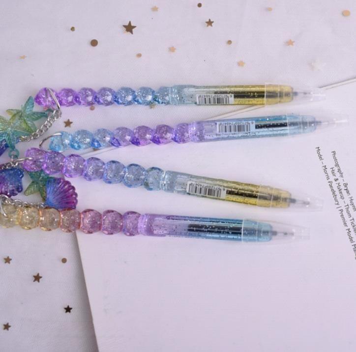 3 PCS 0.5mm Twinkle Starry Star Shell Pendant Gel Pen Signature Pen School Office Supply, Random Color Delivery