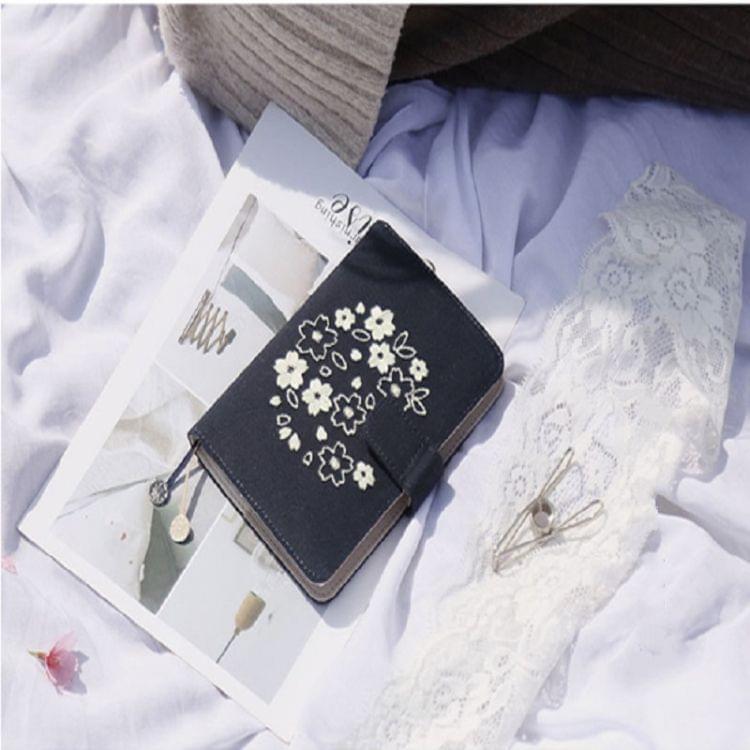 Sakura Theme Delicated Floral Journal Cover Standard A6 Paper Book Refilled Book, Size:Only A6 cloth cover(Navy Blue)