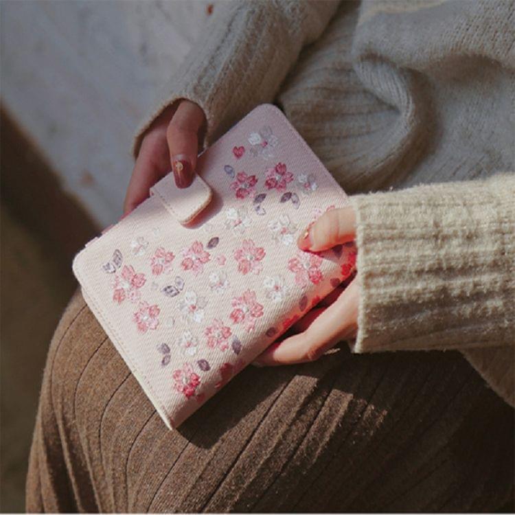 Sakura Theme Delicated Floral Journal Cover Standard A6 Paper Book Refilled Book, Size:Only A6 cloth cover(Navy Blue)