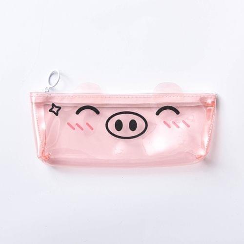 Transparent Pig Pencil Case for Girls Cute PVC Pencil Bag Stationery Pen Pouch School Office Supplies(Happy)