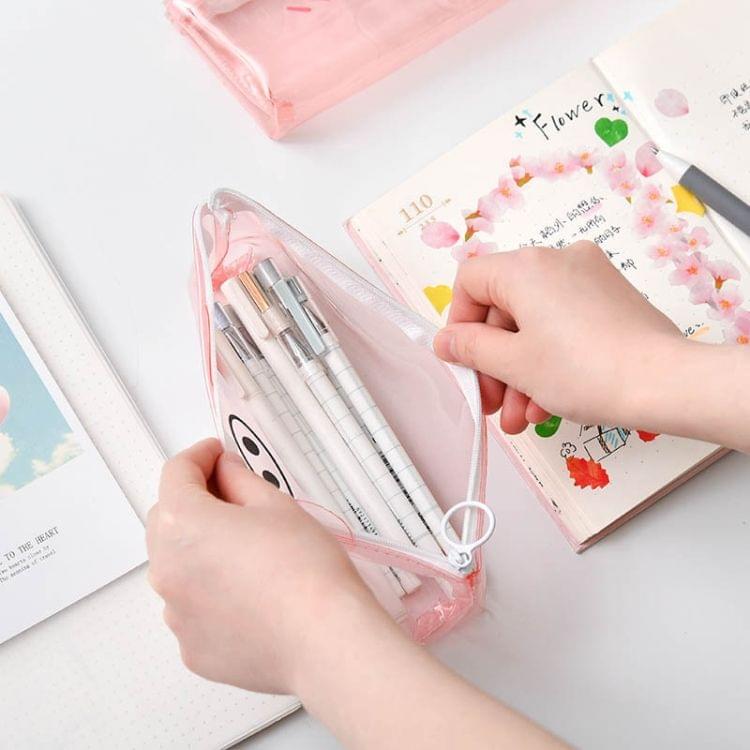 Transparent Pig Pencil Case for Girls Cute PVC Pencil Bag Stationery Pen Pouch School Office Supplies(Happy)