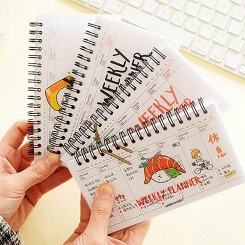 Cute Kawaii Cartoon Weekly Planner Transparent 50 Pages Coil Notebook Agenda Kids Gift Lovely Stationery Diary Sketchbook(Random Color Delivery)