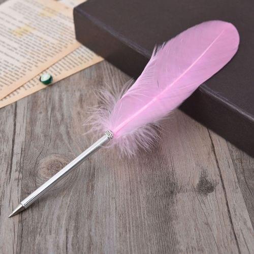 Ostrich Feather Quill Ballpoint Pen Wedding Gift Office School Signature Pen, Length:26cm(Pink)