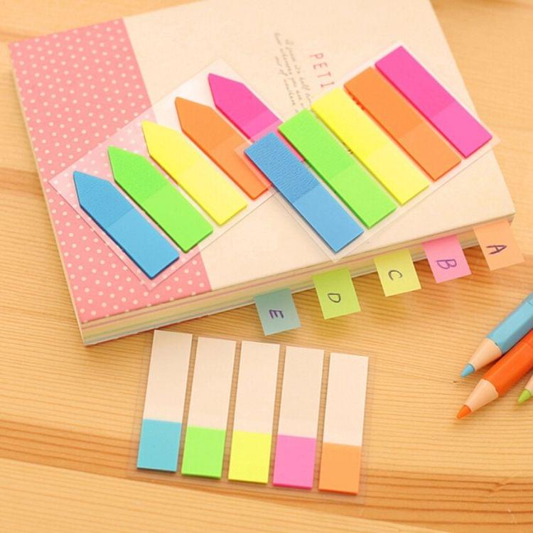 10 PCS Arrow Type Creative Fluorescence Classification Indexes Paste Sticks PET Bookmarks Sticky Note Stationeries