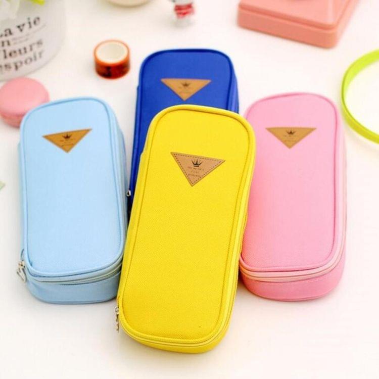 Rectangle Flip Design Pinkycolor Pen Box Pencil Pouch Student Office Stationery Zipper Bag(Yellow)