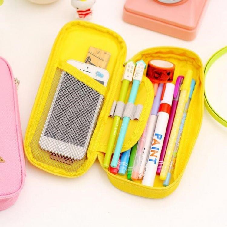 Rectangle Flip Design Pinkycolor Pen Box Pencil Pouch Student Office Stationery Zipper Bag(Yellow)