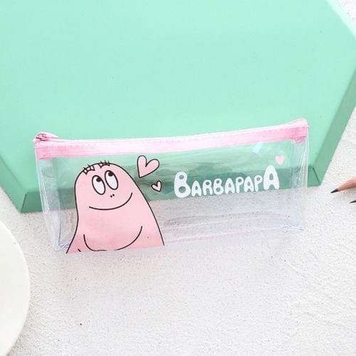 Creative Cartoon Transparent Pink Pencil Case for Girls School Supplies Silicone Pen Case Stationery Students Gift Pencil Bag(One Baba)