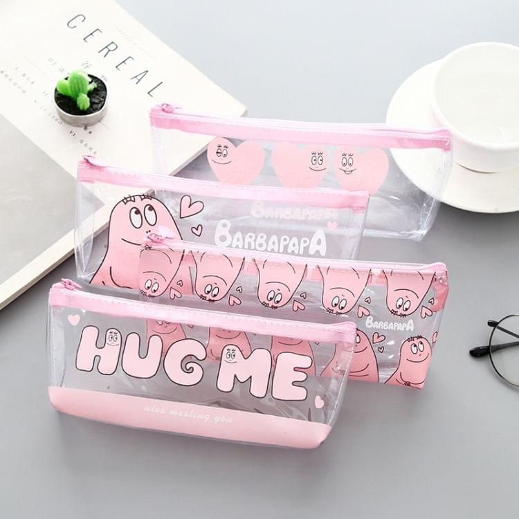 Creative Cartoon Transparent Pink Pencil Case for Girls School Supplies Silicone Pen Case Stationery Students Gift Pencil Bag(One Baba)