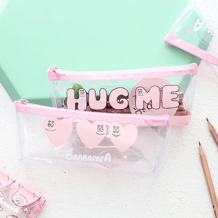 Creative Cartoon Transparent Pink Pencil Case for Girls School Supplies Silicone Pen Case Stationery Students Gift Pencil Bag(One Baba)