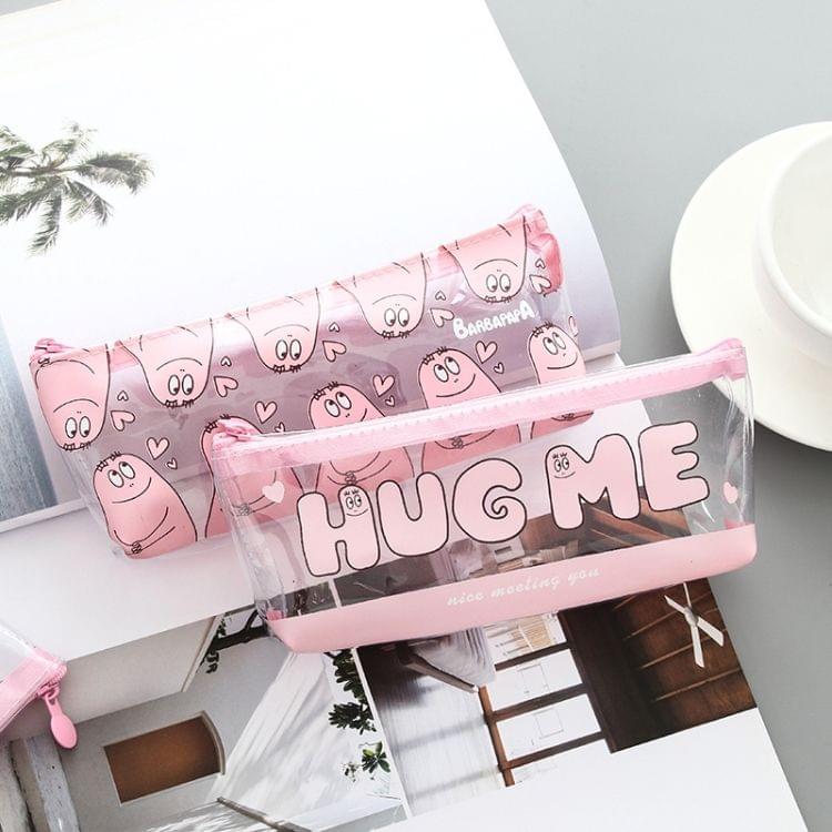 Creative Cartoon Transparent Pink Pencil Case for Girls School Supplies Silicone Pen Case Stationery Students Gift Pencil Bag(One Baba)