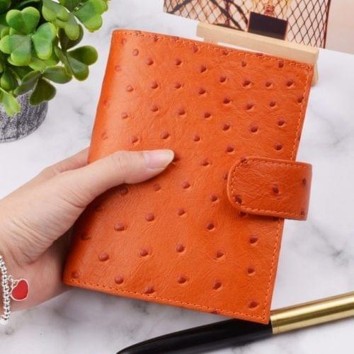 16B-LN107 Genuine Leather Planner A7 Size Loose Leaf Rings Notebook Mini Agenda Organizer Cowhide Diary Journal Sketchbook, Size:A7: 142x115mm(Ostrich Orange)