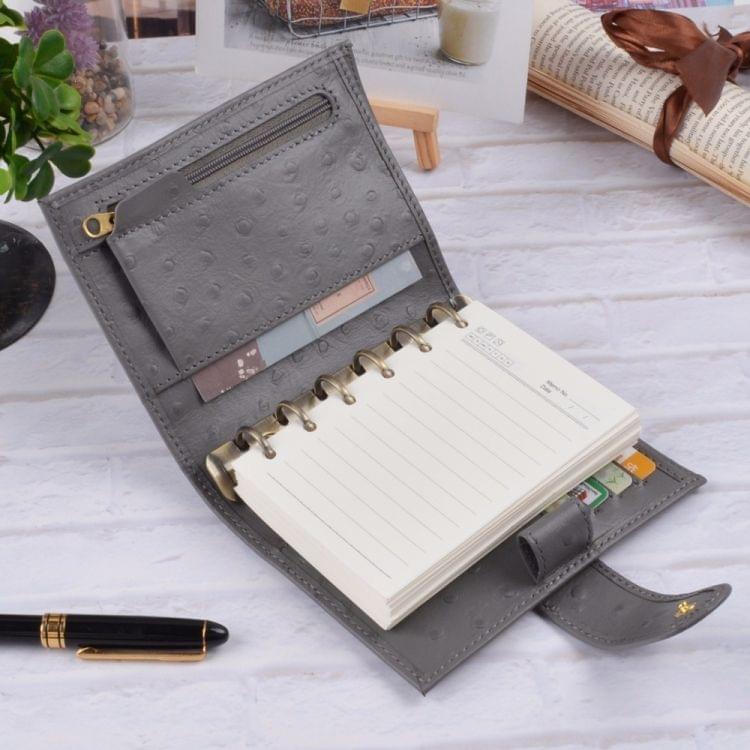 16B-LN107 Genuine Leather Planner A7 Size Loose Leaf Rings Notebook Mini Agenda Organizer Cowhide Diary Journal Sketchbook, Size:A7: 142x115mm(Ostrich Orange)