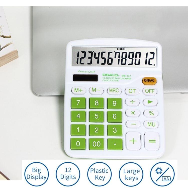 OSALO OS-837VC 12 Digits Colorful Desktop Calculator Solar Energy Dual Power Calculator(Green)