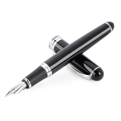 X750 Stationery Stainless Steel Fountain Pen Medium Nib Ink Pens School Oiifice Gift, Nib Size:0.5mm(Black)