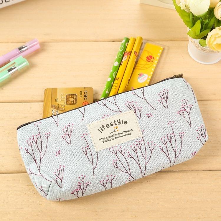 Cute Floral Canvas Zipper Pencil Cases Flower Tree Pen Bags(White Flower)