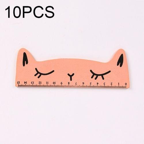 10 PCS Creative Cat Shape Wood Straight Ruler Student Learning Stationery, Ruler Scale Length: 15cm(Orange)