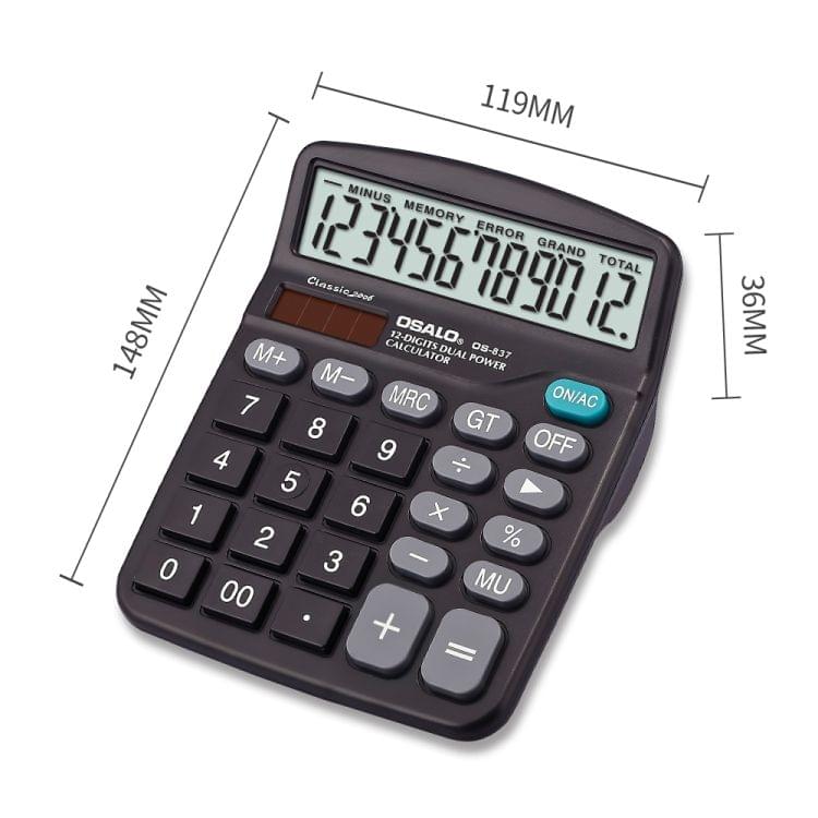 OSALO OS-837 12 Digits Desktop Calculator Solar Energy Dual Power Calculator