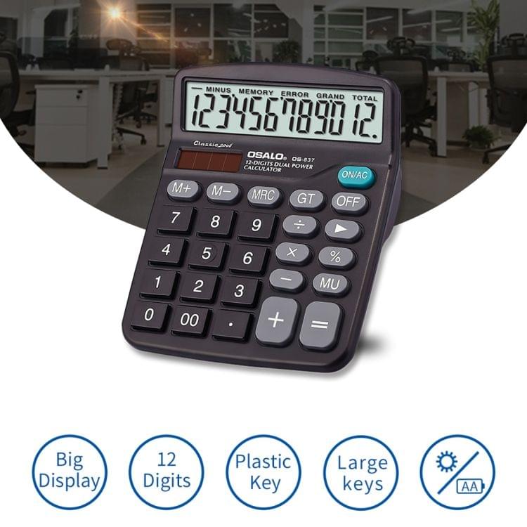 OSALO OS-837 12 Digits Desktop Calculator Solar Energy Dual Power Calculator
