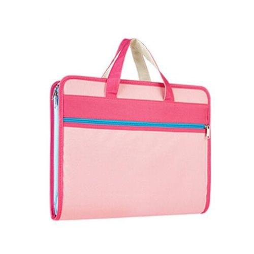 Creative Organ Multi-layer Clip Oxford Cloth A4 Portable Zipper Briefcase(Pink)