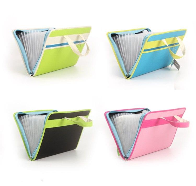 Creative Organ Multi-layer Clip Oxford Cloth A4 Portable Zipper Briefcase(Pink)