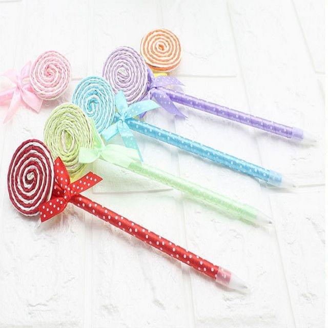 4 PCS Cute Cartoon Pen Bow Circle Lollipop Bow Style Ballpoint Pen(Random Color Delivery)