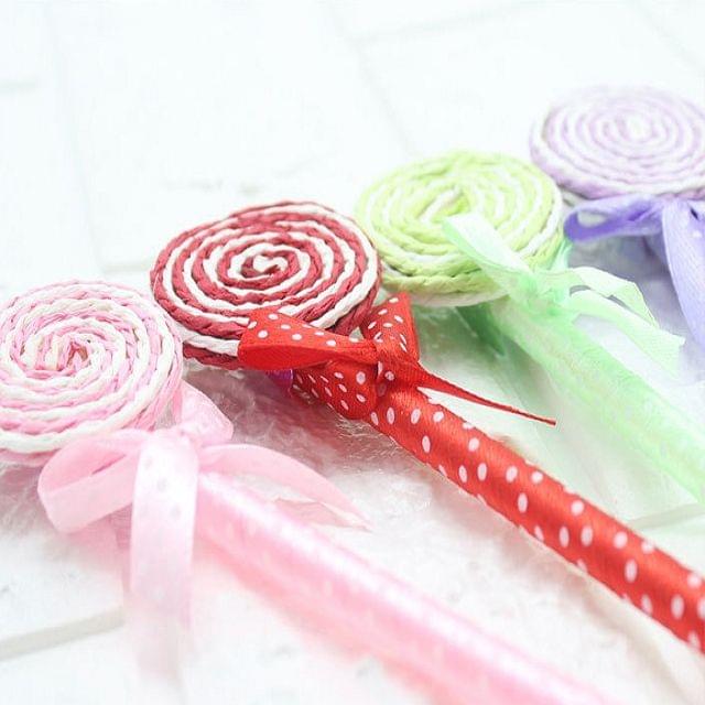 4 PCS Cute Cartoon Pen Bow Circle Lollipop Bow Style Ballpoint Pen(Random Color Delivery)