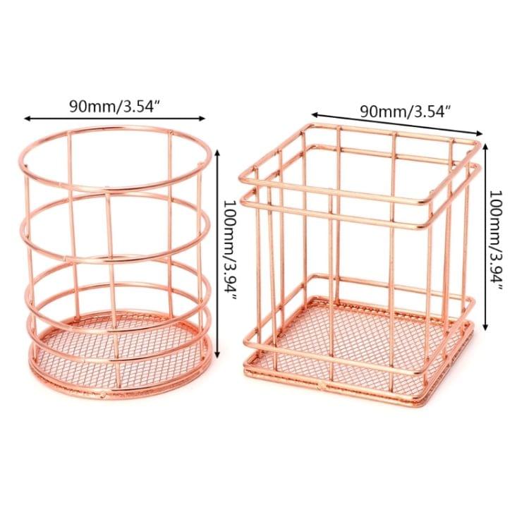 Rose Gold Metal Pen Holder Box Case Iron Art Receiving Basket Desk Stationery Office School Desk Supplies(Square)