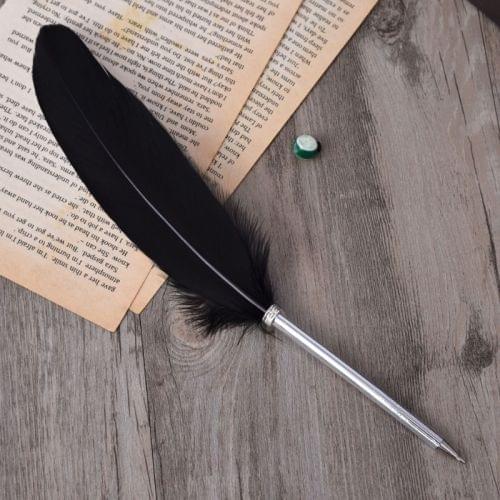 Ostrich Feather Quill Ballpoint Pen Wedding Gift Office School Signature Pen, Length:26cm(Black)