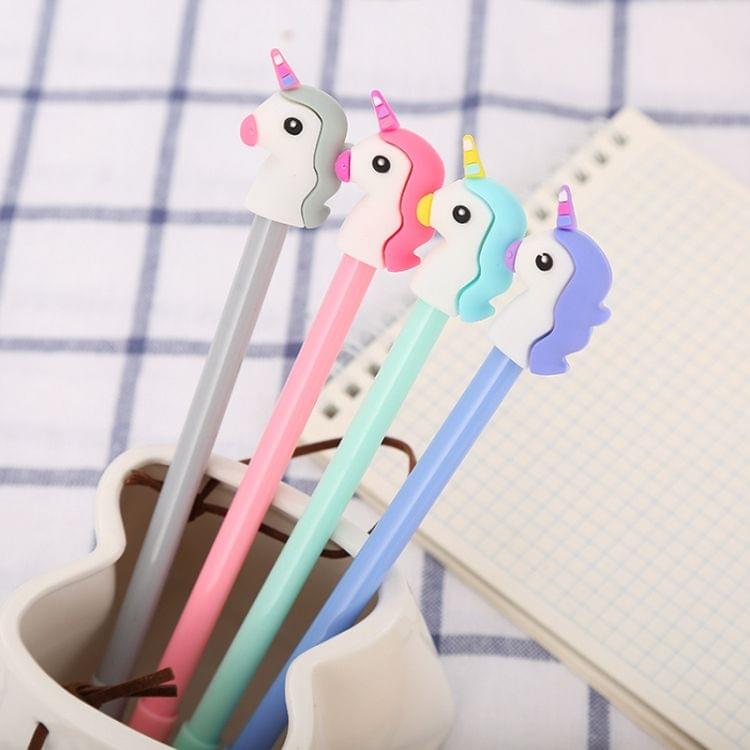 4 PCS Cartoon Unicorn Neutral Student Pen(Grey)