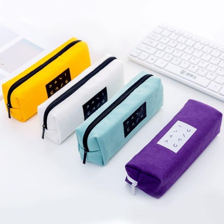 Simple Text Large Capacity Canvas Pencil Case(Yellow)