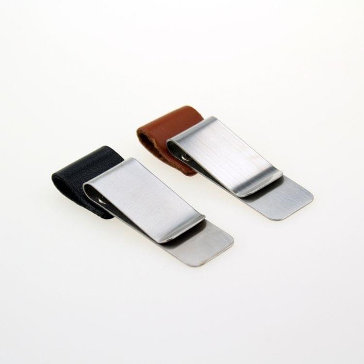 Metal Leather Pen Holder Stainless Steel Pencil Clip Notebook Pen Holder(Silver-Brown)