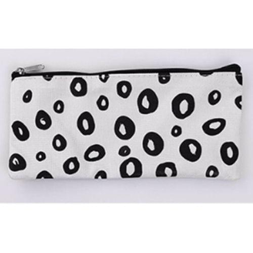 Stripe Pencil Case Cosmetic Makeup Coin Pouch Organizer Zipper Purse Bag Box Stationary School Office Supplies(Circle on white)