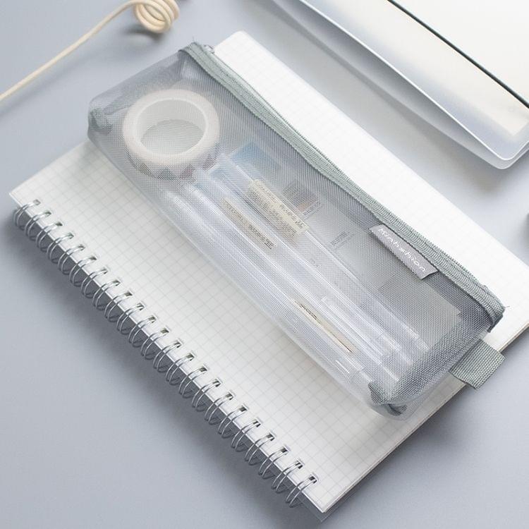 N81409 Transparent Grid Zipper Pen Bag Pencil Case Storage Package Grils Stationery School Supplies(L White)