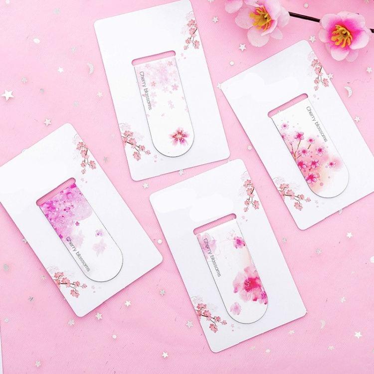 4 PCS Romantic Creative Cherry Magnetic Bookmark Student Stationery Gift School Office Supplies(Sakura Petals Flying)