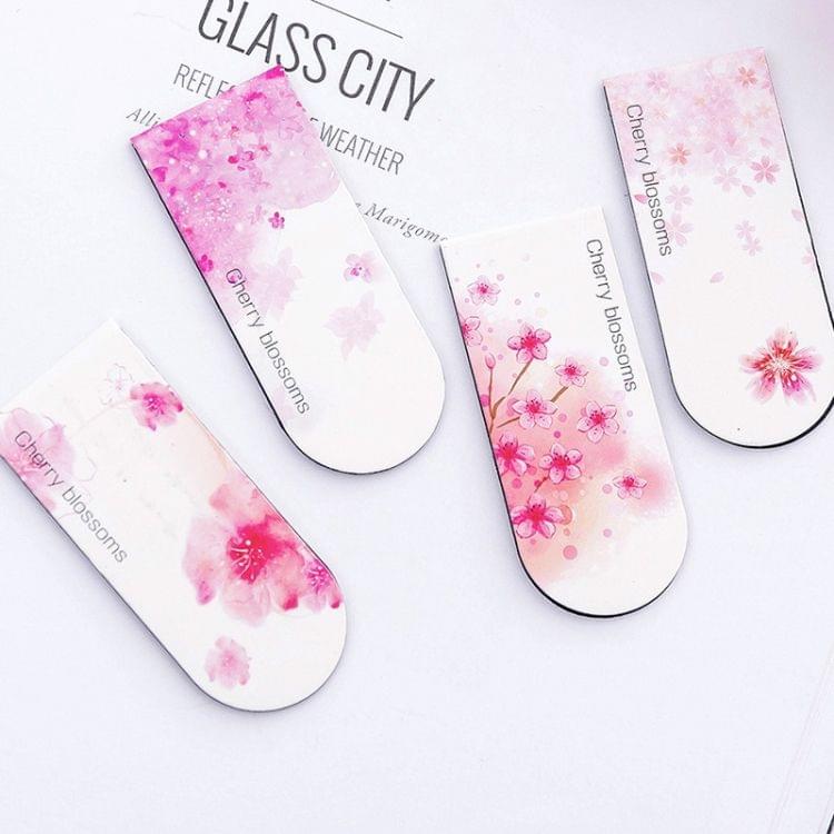 4 PCS Romantic Creative Cherry Magnetic Bookmark Student Stationery Gift School Office Supplies(Sakura Petals Flying)