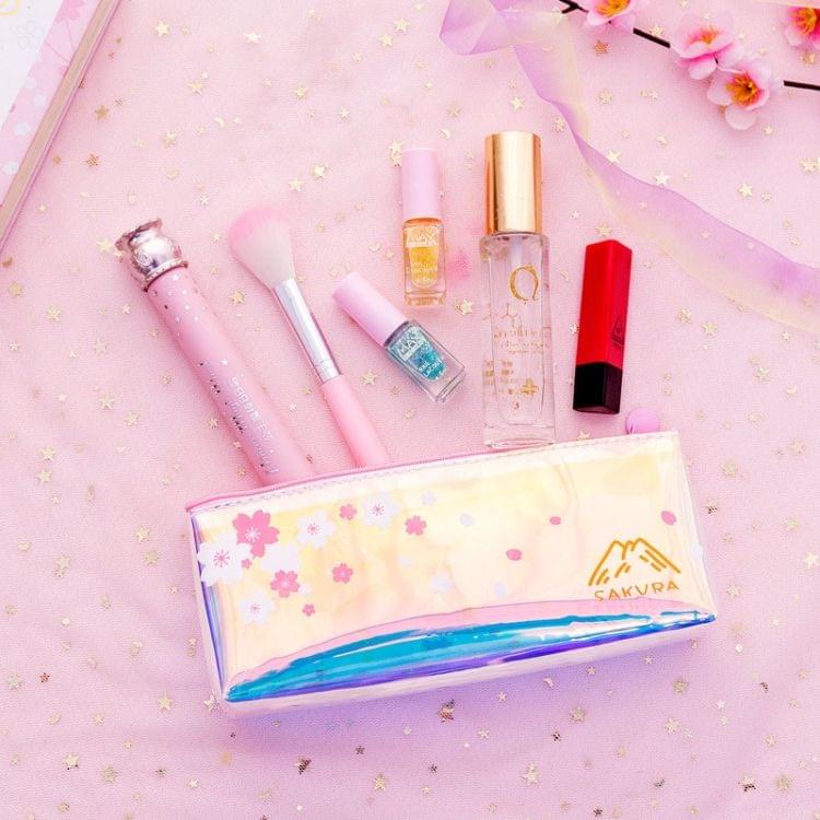 Cute Cherry Blossoms Pencil Case Kawaii Pencil Pouch Creative Laser Pen Case For Girls Gifts School Office Supplies Stationery(Three pink flowers)