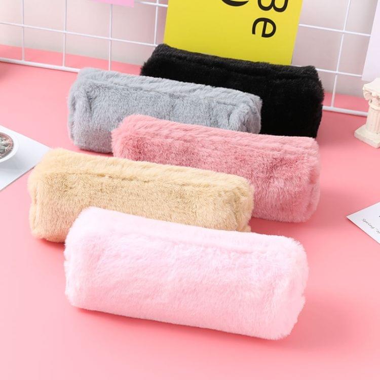 Kawaii Solid Color Plush Pencil Case Girls Large Capacity Pencil Bag Stationery Pencilcase Zipper Pen Box School Supplies(Pink)