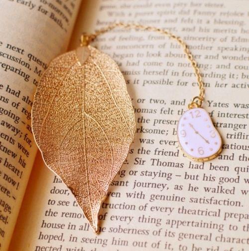 3 PCS Cute Cartoon Leaf Texture Metal Bookmark Business Gift Student Stationery(Clock)