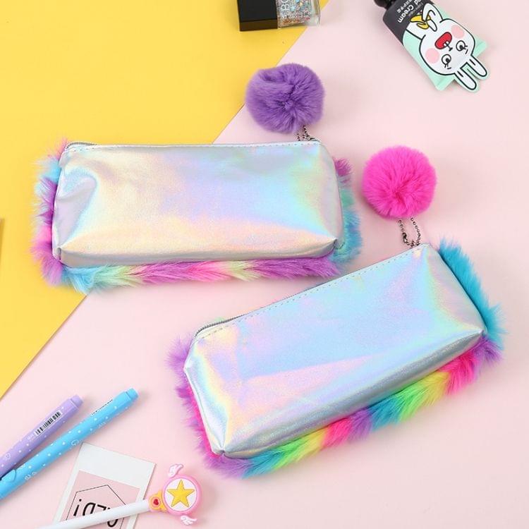 Plush Pencil Case Rainbow Pencilcase School Supplies Girl Stationery Gift(2)