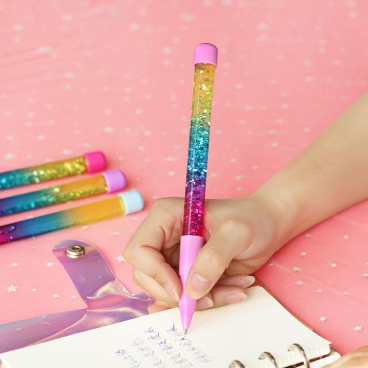 Cute Fairy Stick Drift Sand Glitter Crystal Pen Rainbow Color Creative Ball Pen Kids Gift(Blue fairy pen)