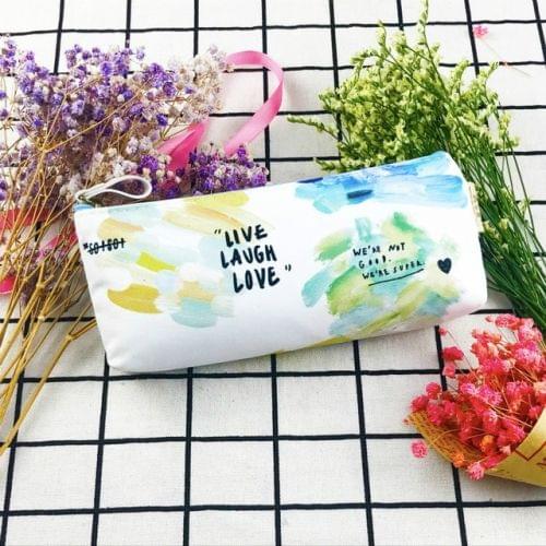 Kawaii Canvas Pencil Bags Cases Colorful Creative Brush Doodle Pouch School Supplies Stationery Pen Box(Green and Yellow)