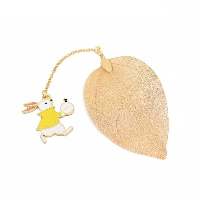 3 PCS Cute Cartoon Leaf Texture Metal Bookmark Business Gift Student Stationery(Rabbit)