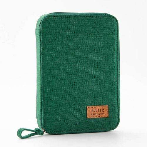 Creative Pencil Case Canvas Zipper Large Capacity Cute Pencil Box Portable Storage Bag School Stationery(Dark Green)